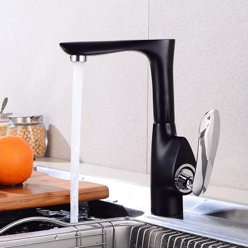 Robinet d'évier de cuisine en laiton noir et blanc mitigeur eau chaude froide