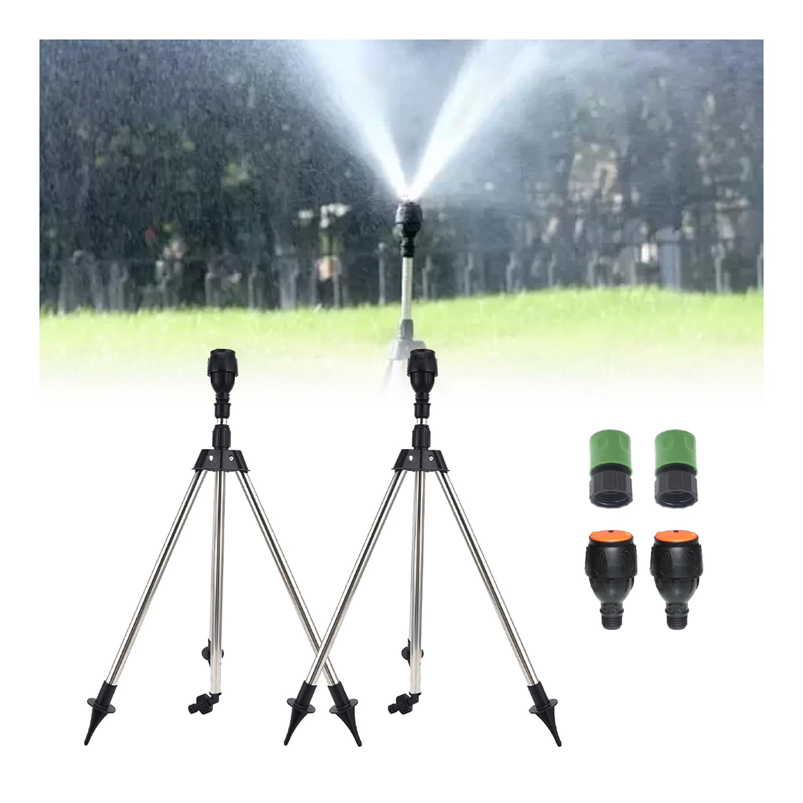 Irrigatore rotante a treppiede, irrigazione automatica a 360 gradi, irrigatore rotante a treppiede per grandi aree, irrigatore rotante regolabile con supporto telescopico per irrigazione da giardino e
