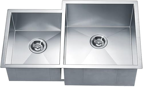 ESQ310809L - Cuencos cuadrados para fregadero doble con cuenco pequeño a la izquierda, calibre 18