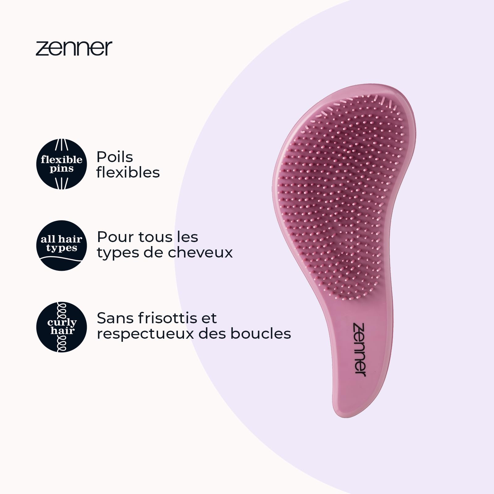 Zenner Tangle-Free Maxi Hair Brush Pink, Large Detangling Brush with Flexible Pins & Ergonomic Handle, For Wet or Dry Hair - Image 2