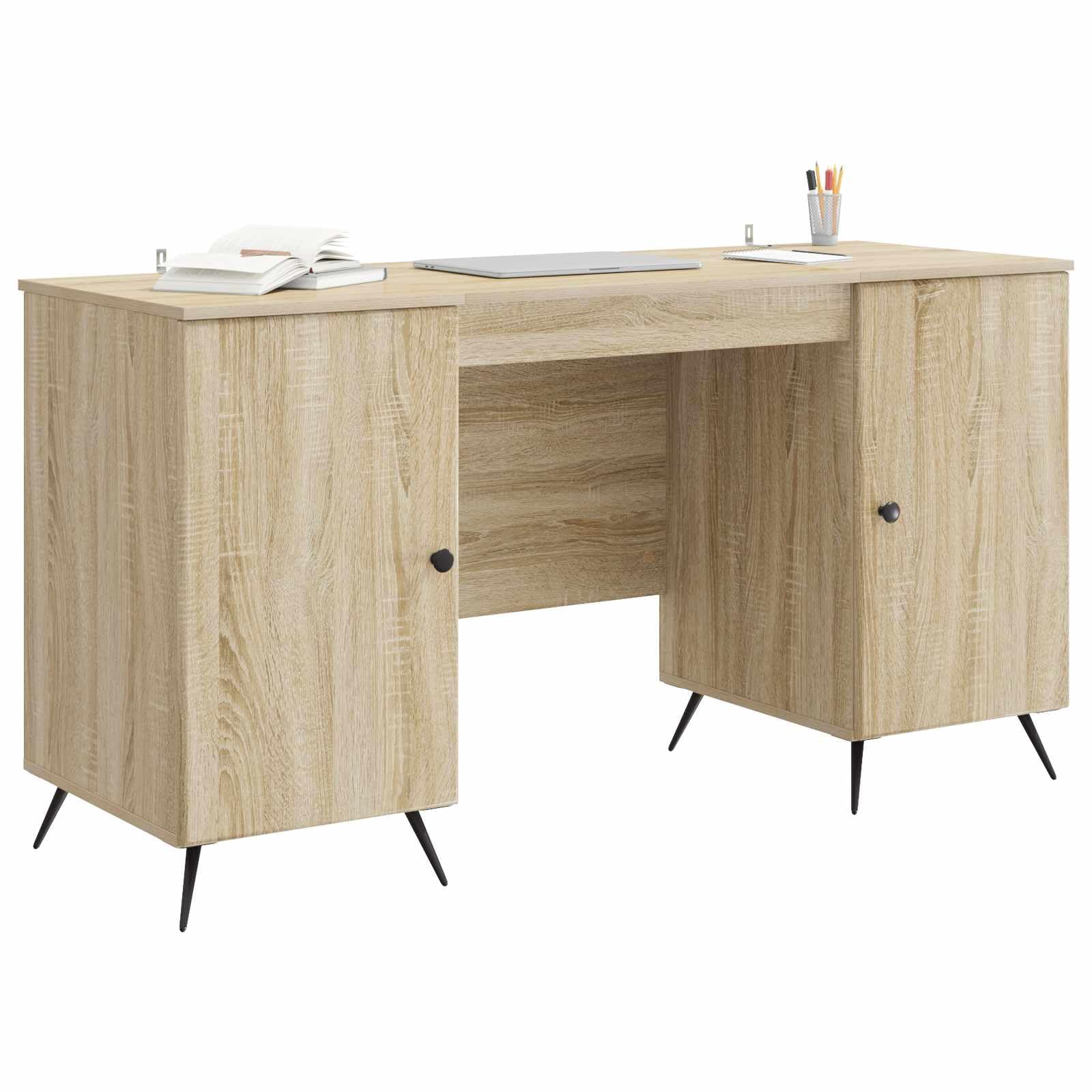 Scrivania Rovere Sonoma in legno ingegnerizzato 142,5 x 50 x 75 cm con cassetto e ripiani, postazione lavoro versatile per ufficio, studio, smartworking e gaming a casa