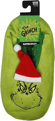 Miniatura 4 de Bioworld Dr. Seuss The Grinch That Stole - Pantuflas de Navidad con suela antideslizante para mujeres y hombres, The Grinch