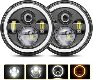7 Inch Round LED Headlights H6024 Led Headlight Halo Headlights 7'' Black Headlamps 6000K/3500K DRL High Low Sealed Beam H4-H13 Adapter Compatible with Jeep Wrangler JK TJ LJ CJ Hummber H1 H2