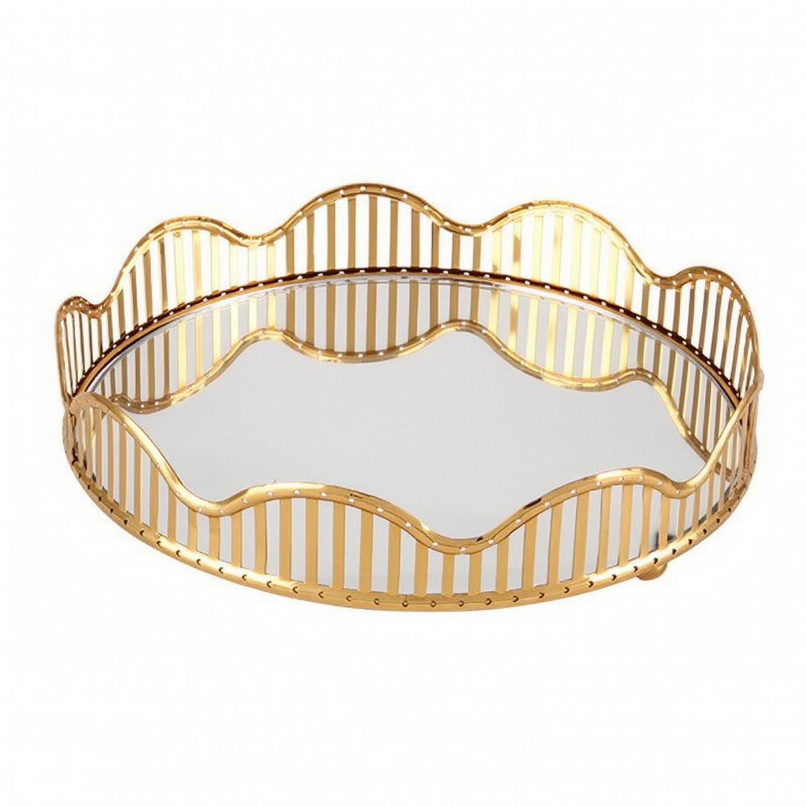 Qianly Banja corativa para Mesa Galvanizada Dorada, Banja con BOR Ondulado, para Recibidor, L