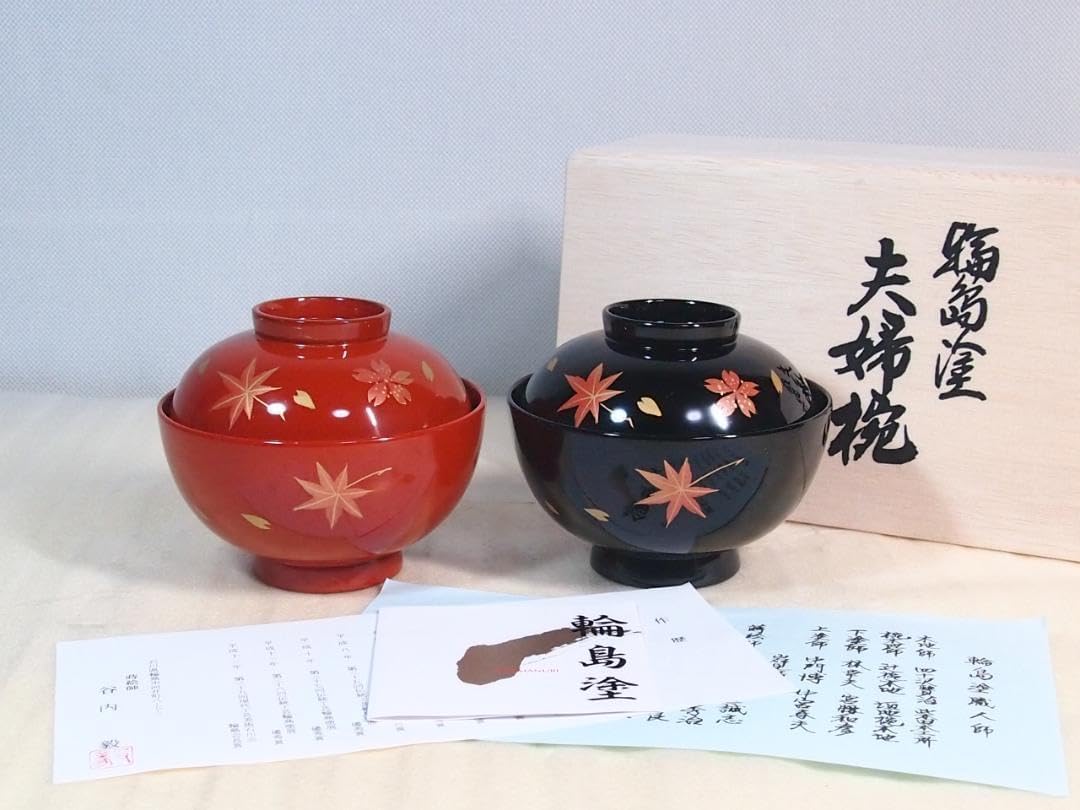 輪島塗 雲錦蒔絵 春秋蒔絵 夫婦椀 2客 ペア 谷内毅 吸物椀 汁椀