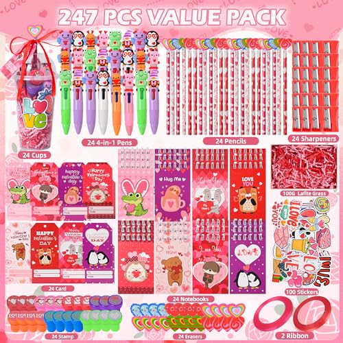 LiYiQ 247 Pcs Valentine's Gifts for Classroom Valentine's Day Return Gifts, Stationery Gifts from Teacher, Pencil Erasers Notebooks Stickers Stamps Goodie Bags Rewards Prizes by LiYiQ - Image 4