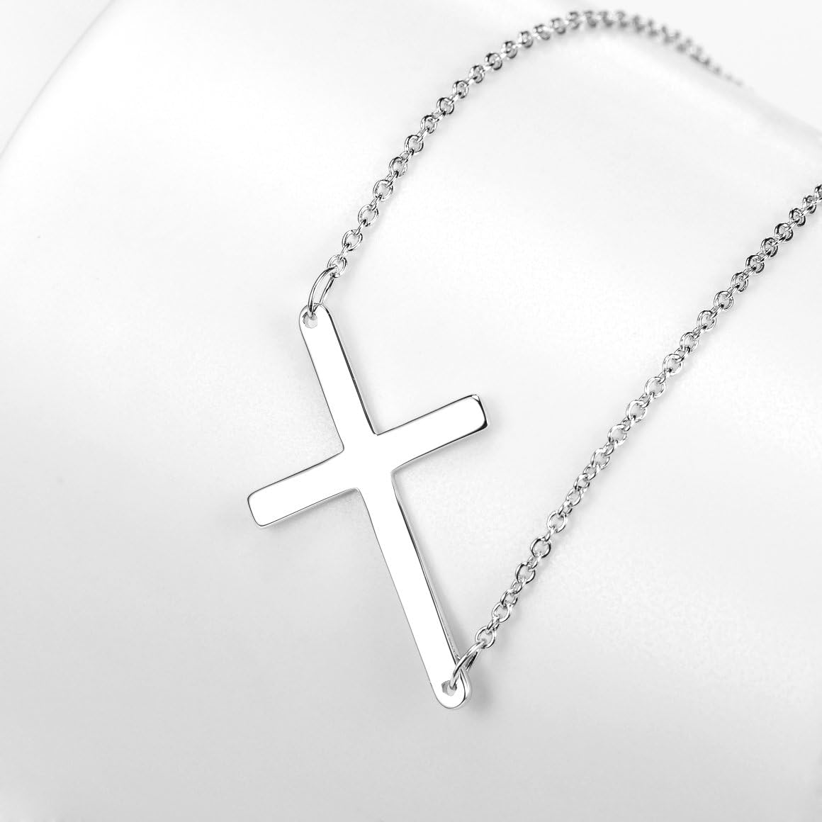 LEMONDROP 925 Sterling Silver Sideways Cross Necklace - Image 4