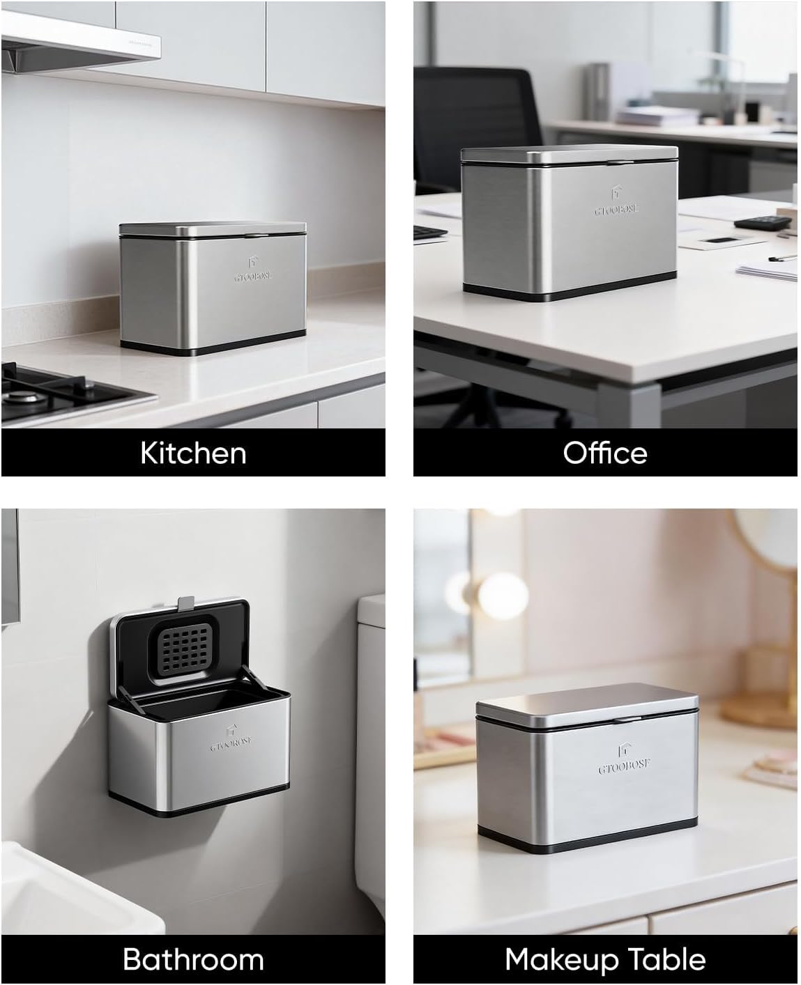 Kitchen Mini Compost Bin, 4L/1G Small Trash Can with Lid, Slim Stainless Steel Hanging Garbage Bin for Kitchen, Bathroom, Bedroom, Office, Wall Mounted Compost Bin with Inner Bucket, Silver