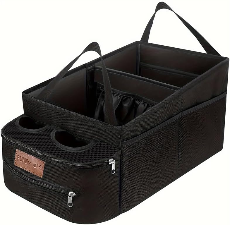 Collapsible Car Backseat Organizer with 4 Cup Holders | Waterproof Oxford, Anti-slip Base, 6 Mesh Pocket & 1 Zipper Tissue Pocket, Passenger Seat Organizer for SUV, Truck, Sedan