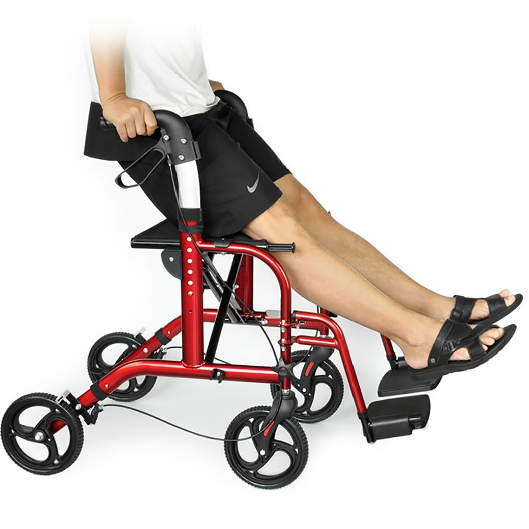 4 Ruedas Caminadores,Andador plegable con reposapiés,andador rollator con freno,Caminador Andador Aluminio con Ruedas,Para uso exterior e interior A