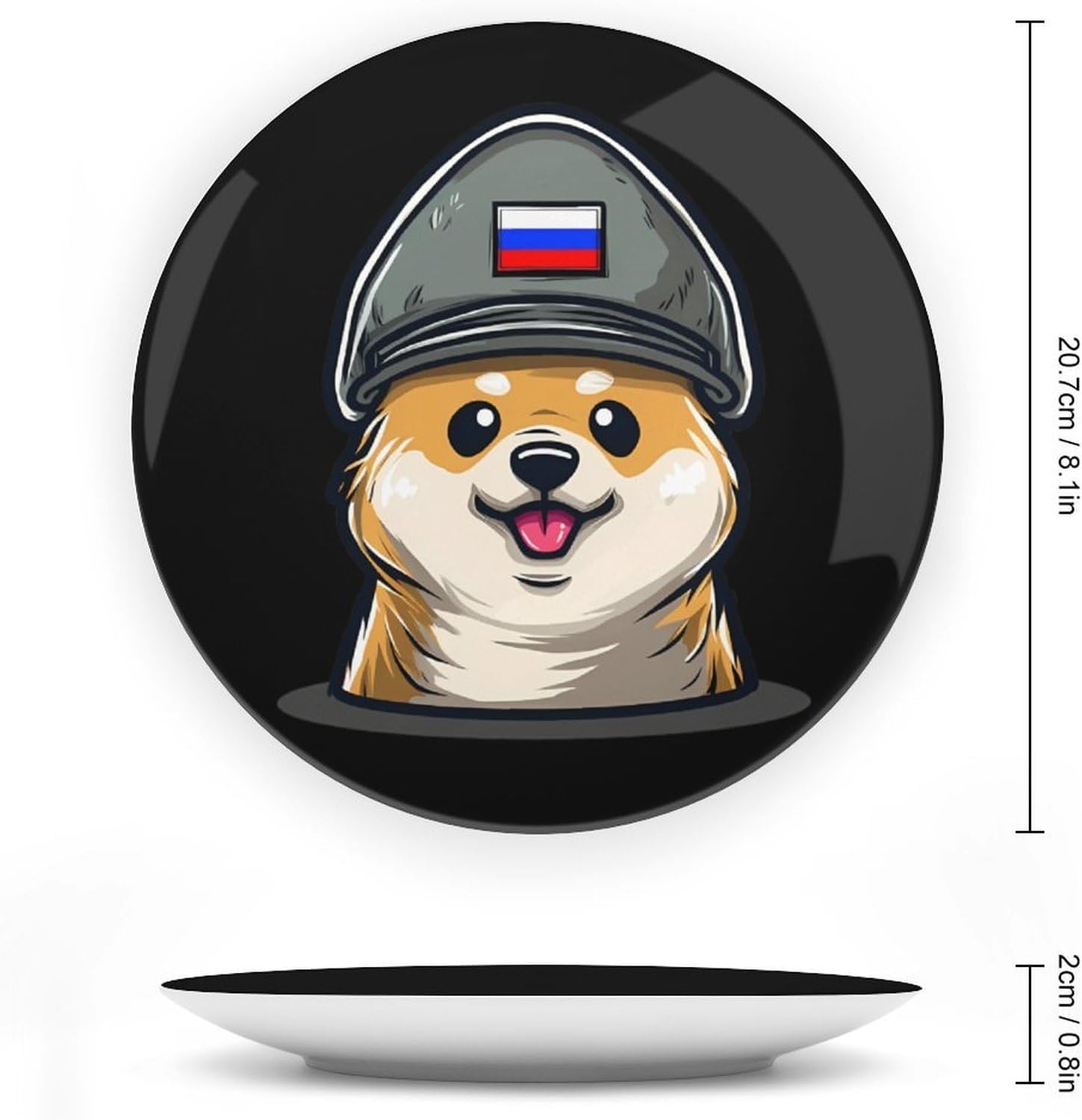 Corgi Dog in Military Russian Flag Hat Modern Decorative Plate Ceramic Ornaments 8inch image 2