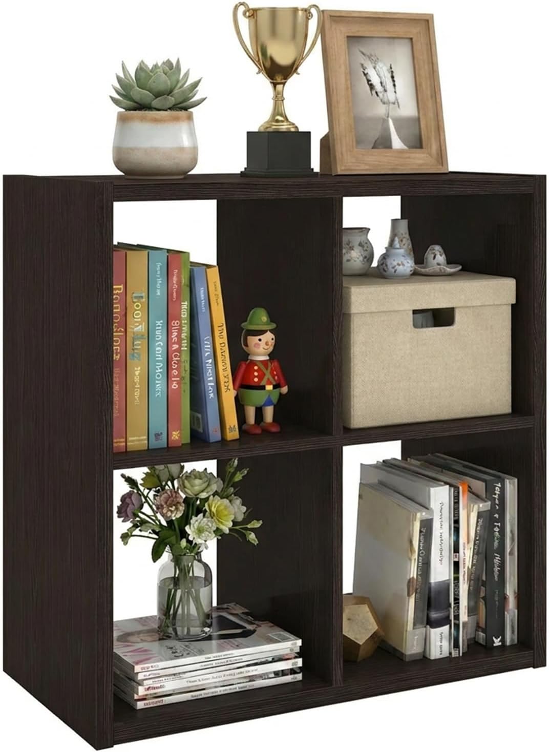 WannabeMyself【2026 Wooden Thick Frame】 4 Cube Storage Organizer with Anti-Tipping Kits, Reversible Open Back Book Shelf,Bookcase for Living Room,Bedroom,Entrance Hall,Office,11.6×24.6×24.7,Chocolate