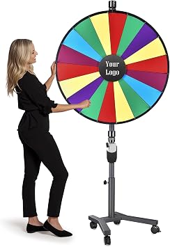WinSpin 36 Inch 3in1 Prize Wheel with Custom Logo Centerpiece | Adjustable Tabletop Floor and Moible Stand, Large Erasable Surface, Built for Tradeshow and Brand Events