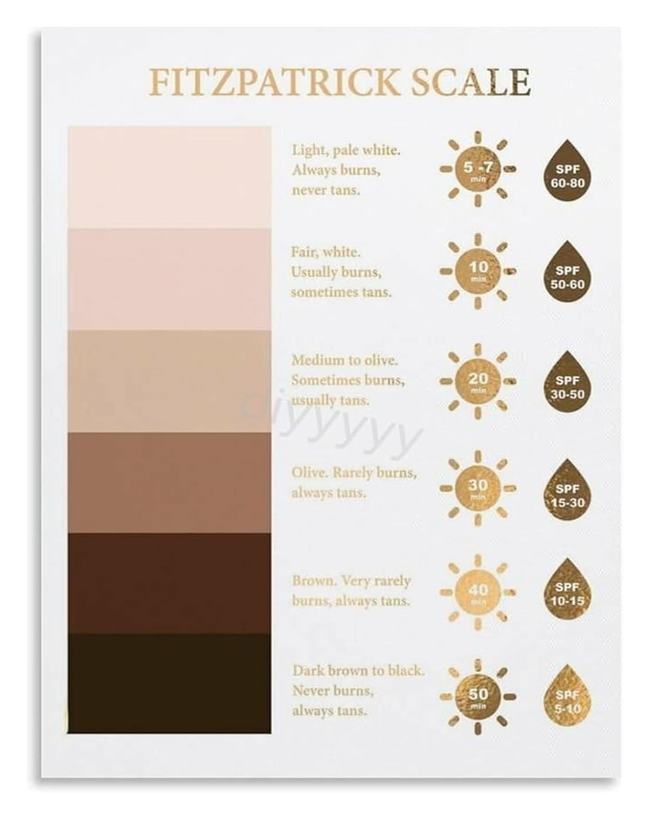 PIUHRKLEVD Aesthetic Practice Reference Chart for Skin Tone and UV Sensitivity Canvas Painting Studio Decor(Framed,08x12inch(20x30cm))