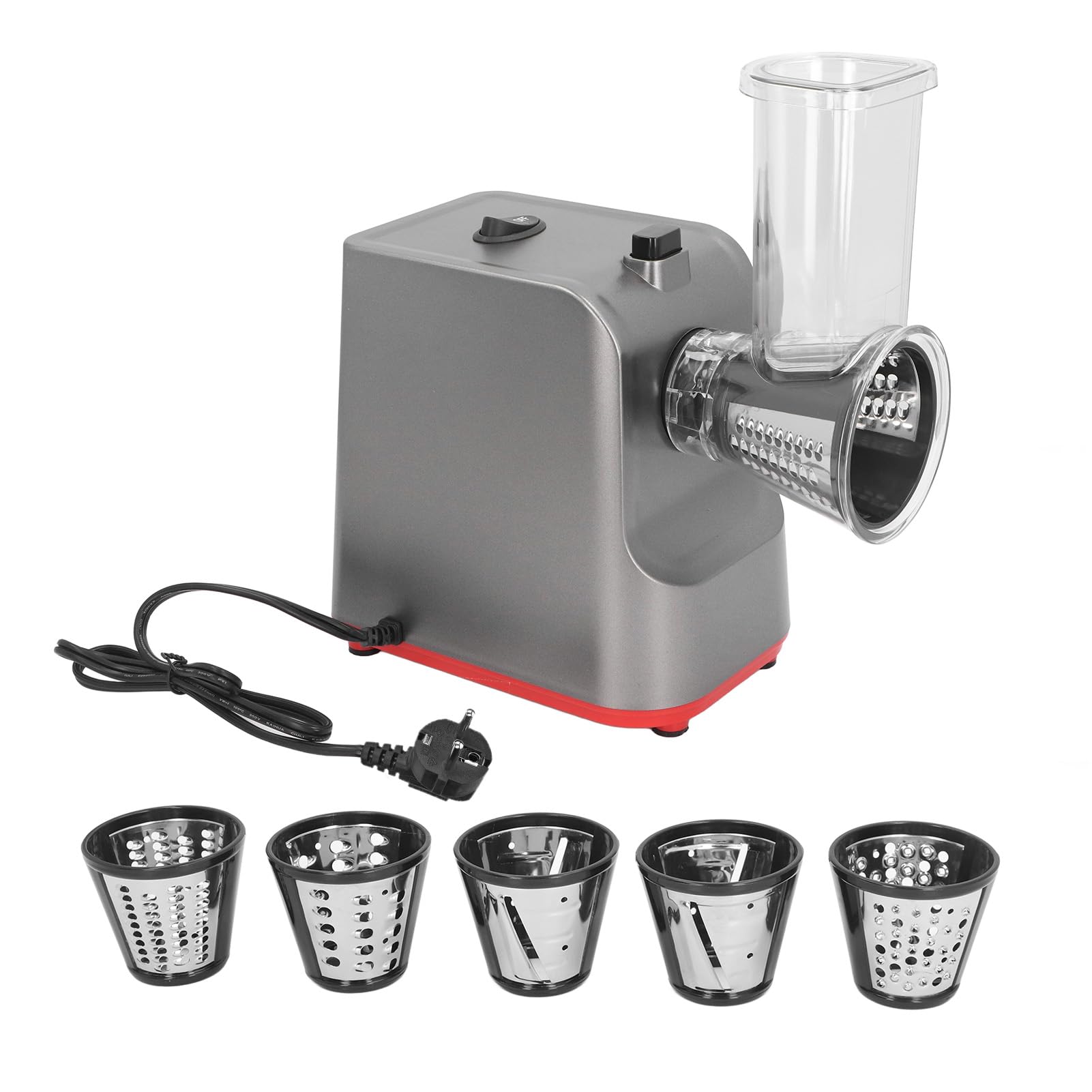 Grattugia Elettrica per Formaggio 250 W 5 in 1 Trituratore da per Insalata, Controllo a un Pulsante per Patate Al Formaggio, Frutta e Verdura (Spina europea 220 V)