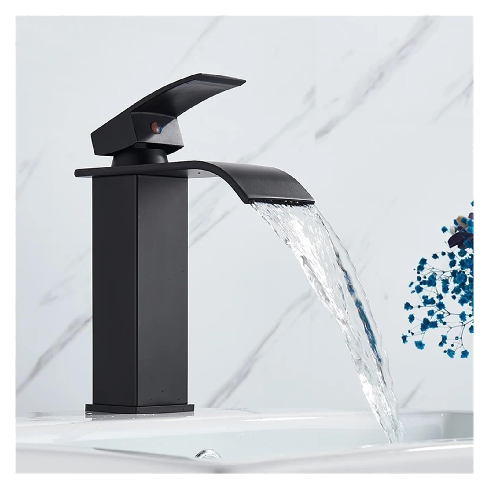 Basin Tap Black Basin Faucet Deck Mounted Single Lever Bathroom Waterfall Brass Tap Hot Cold Water Mixer Taps(Black Short)