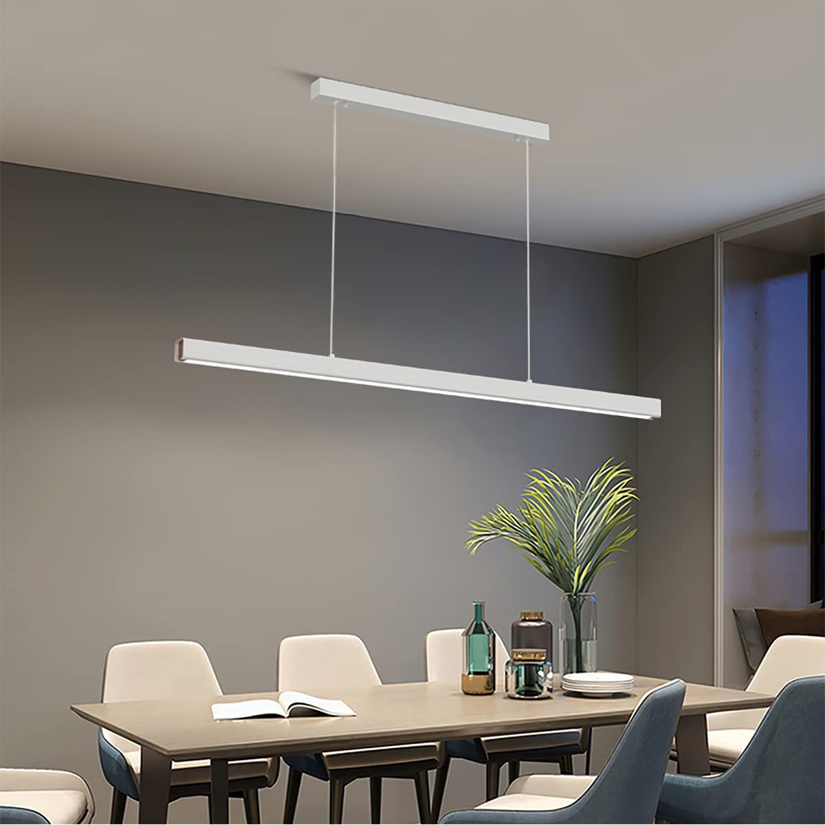 Lampada a sospensione a LED dimmerabile con telecomando Altezza regolabile Lampadario per sala da pranzo Design lineare creativo per tavolo da pranzo con isola della cucina Caffè e soggiorno