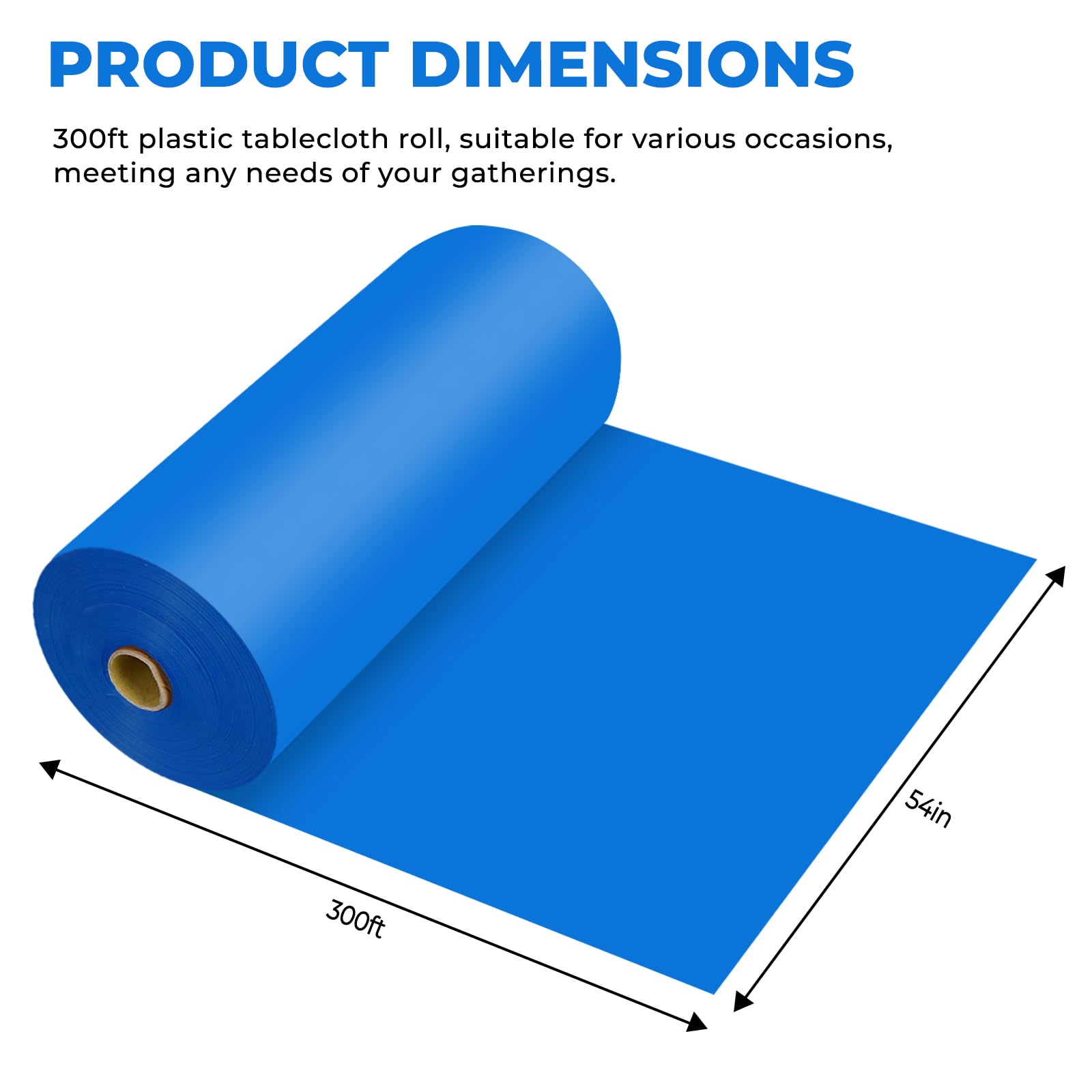 Rollo de mantel de plástico desechable de alta calidad de 54 x 300 pies, para todo tipo de mesas de forma, picnic, fiesta, banquete, cumpleaños, bodas (azul, 54 x 300 pies)