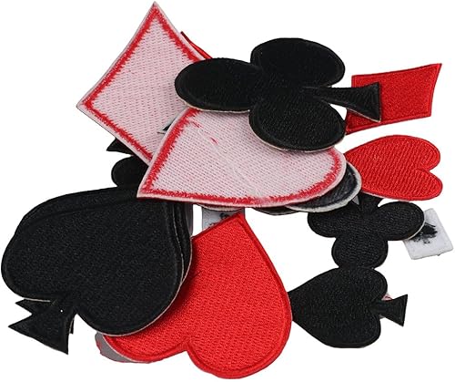Miniatura 2 de Uniquer 24 parches de póquer con forma de corazón rojo y negro, parches para planchar para coser en tarjetas de póquer, apliques bordados para ropa