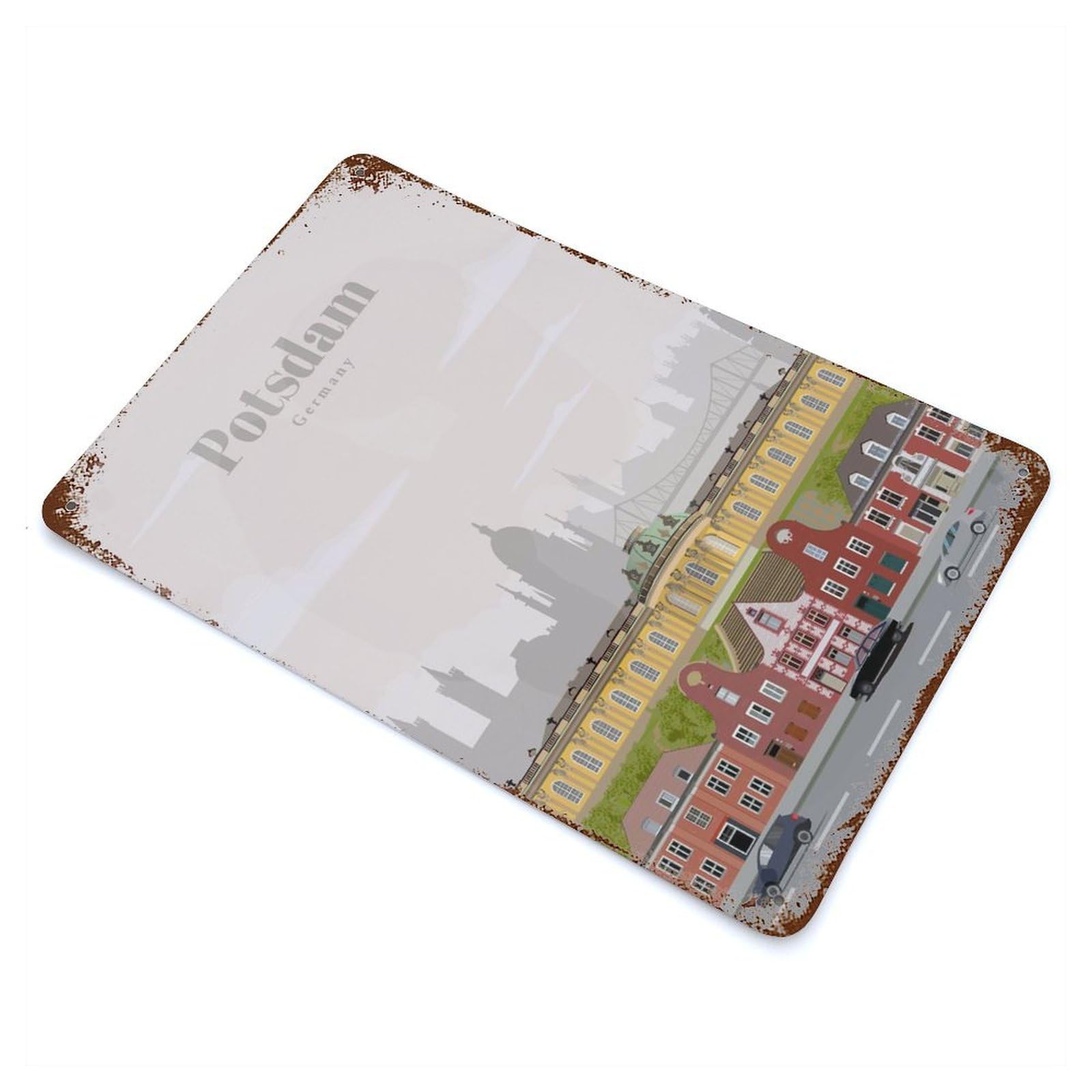 Rust Effect Travel to Potsdam Rusty Metal Tin Sign 11.8"x7.9", Old School Wall Decor for Basement, Hobby Room And Garage Decor