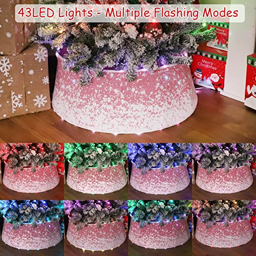 Attgreat Christmas Tree Collar, 17 Light Modes Christmas Tree Skirt, 30 Inch Burlap Tree Skirt, 40Led Christmas Tree Ring With Snow Spray For Farmhouse Rustic Party New Year Christmas Tree Decorations #TOP1