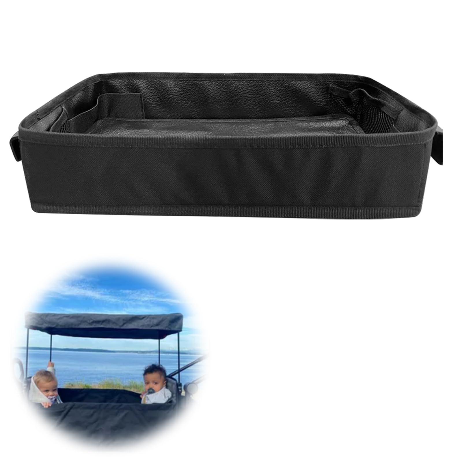 Plateau universel double face pour poussette avec poche en filet - Plateau à collation pour Wonderfold Wagon série W - Accessoires de poussette pour activités - Étanche - 38 x 18 x 3 cm (série W2)