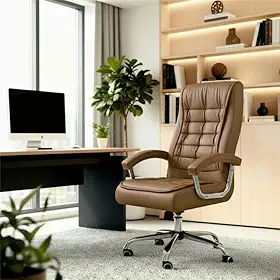 Cadeira Ergonômica de Escritório Presidente Executiva Big Com 42 Molas Ensacadas, Pillow Top no Assento e Encosto, Sistema Relax Com Trava, Suporta até 150kg, Modelo California HomeNow (Bege)