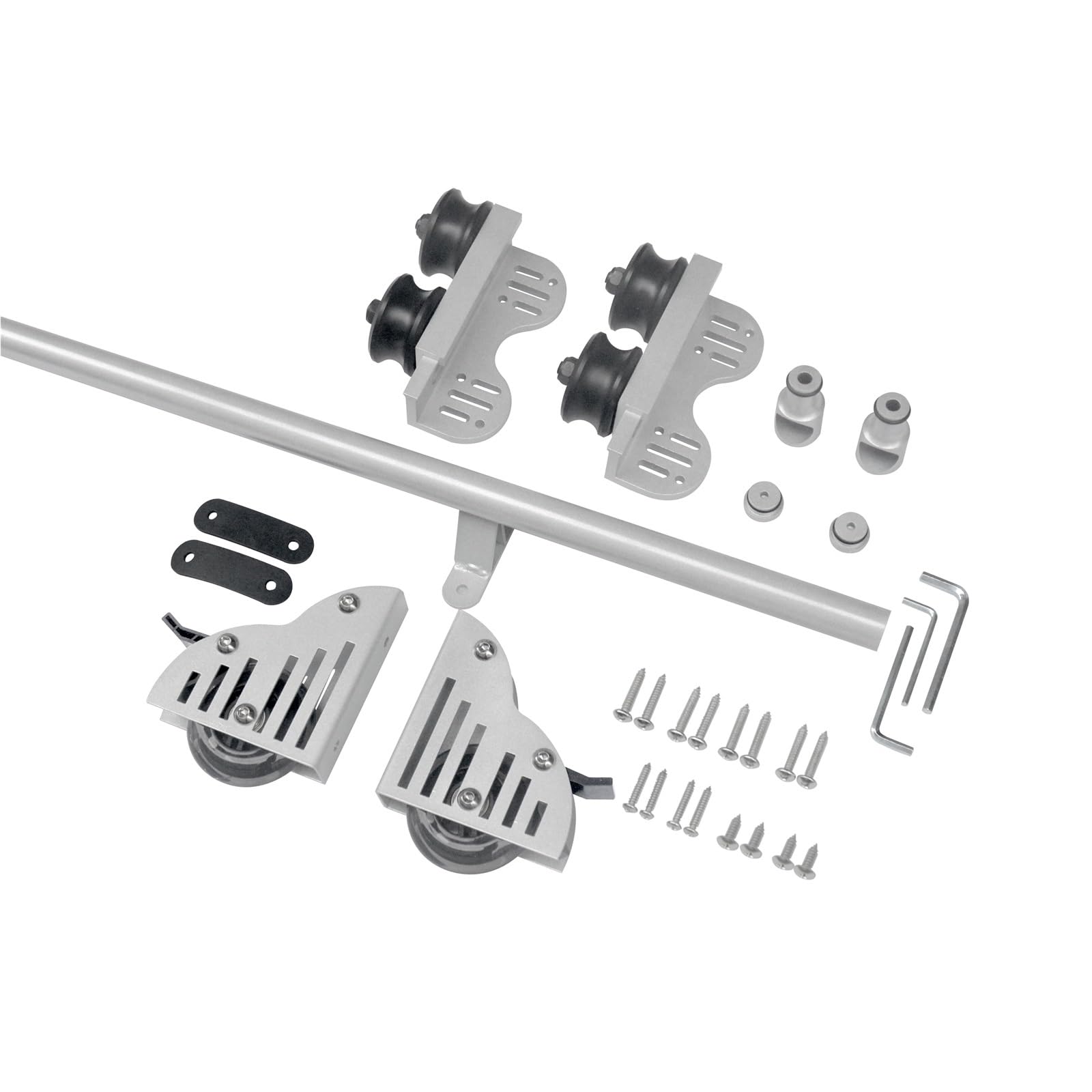 2 m Silberne verschiebbare Bibliotheksleiter-Hardware, einziehbare obere Rolle, Heimbüro, Bibliothek, Rollschienen-Set, Bodenrad mit Bremsen Rollende Bibliotheksleiter-Kit