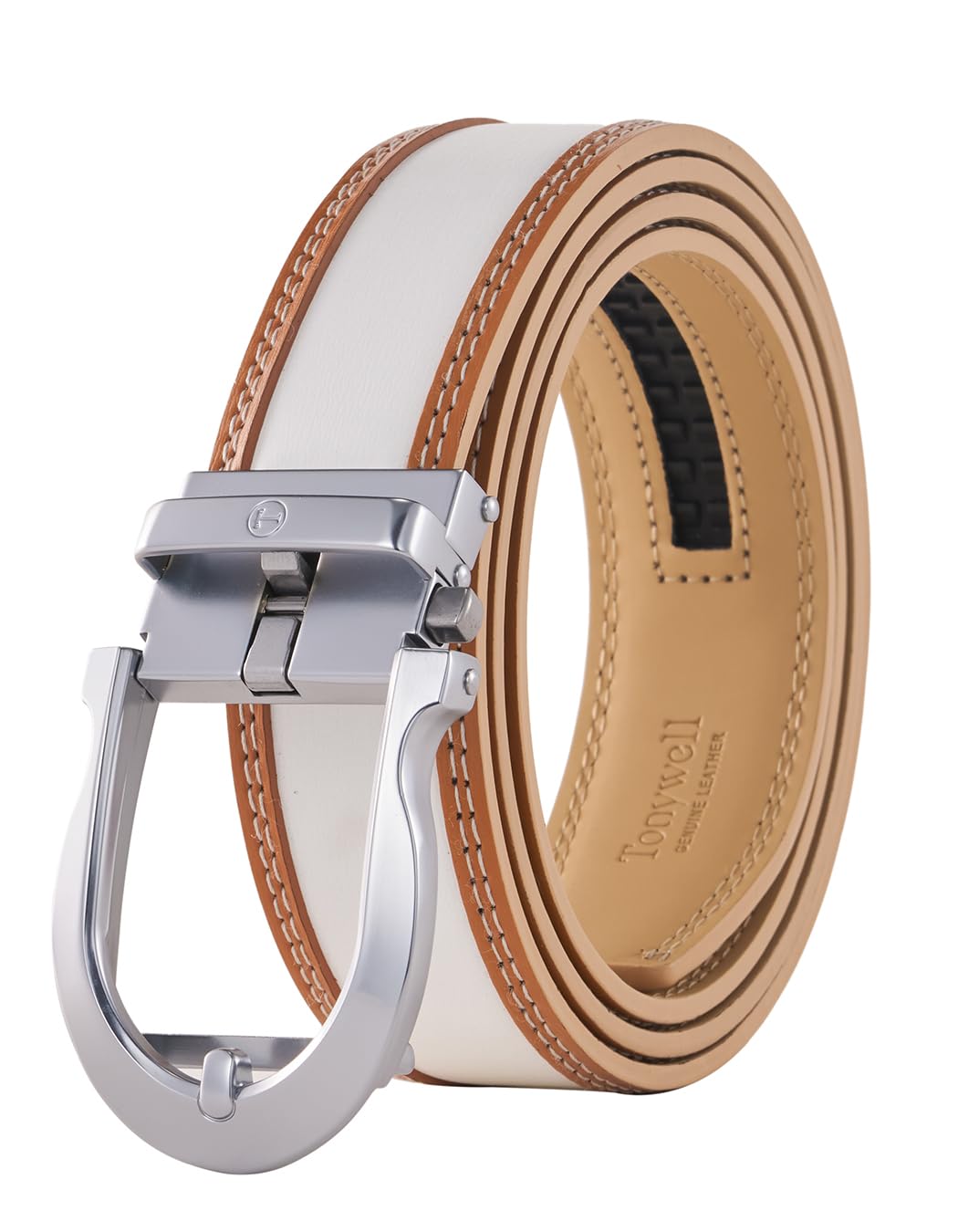 Tonywell Men's Leather Ratchet Belt, 1 3/8" Adjustable Dress Belt, Trim to Fit