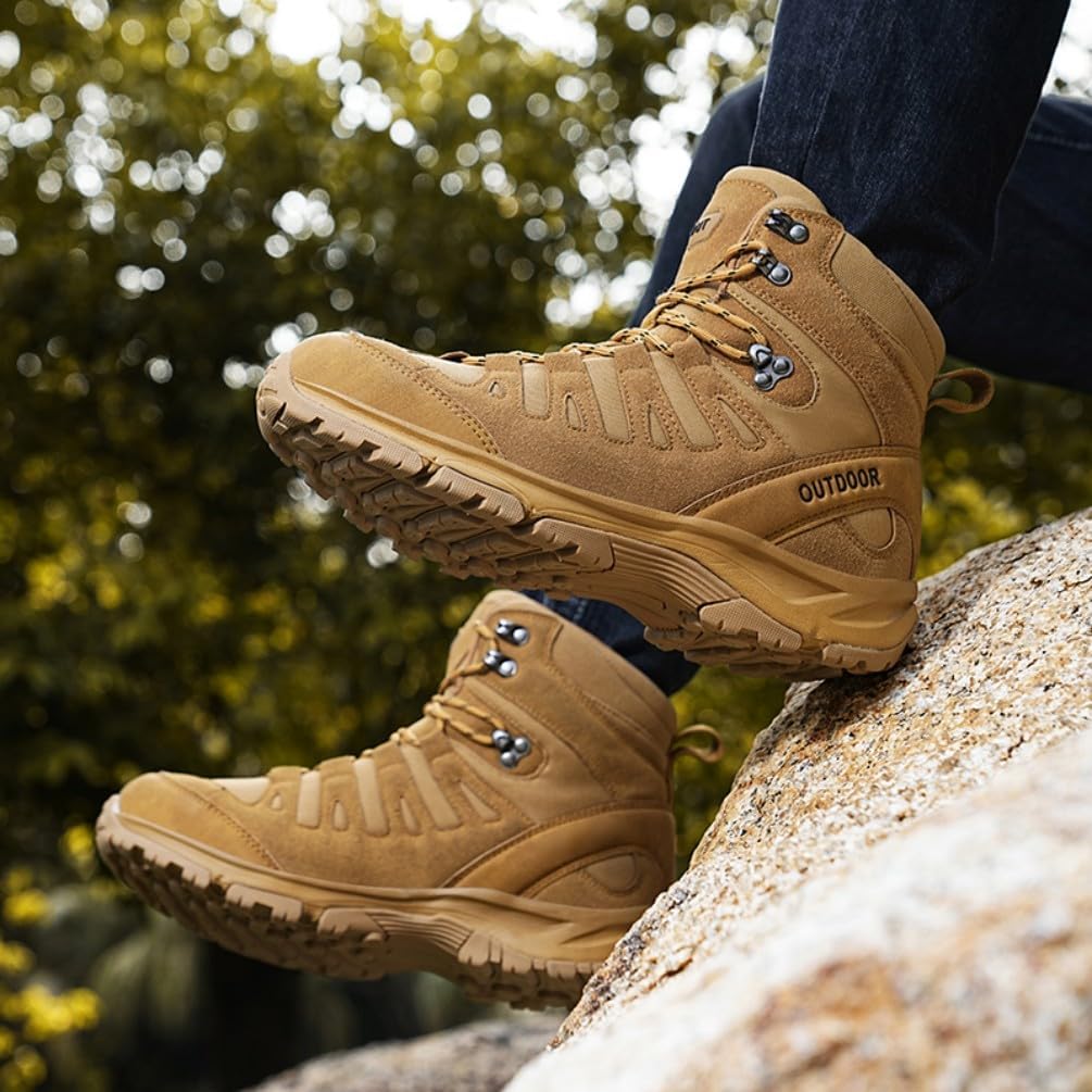 EinPlus Men's Military Tactical Boots: Water-resistant Leather Military Boots for Outdoor & Work