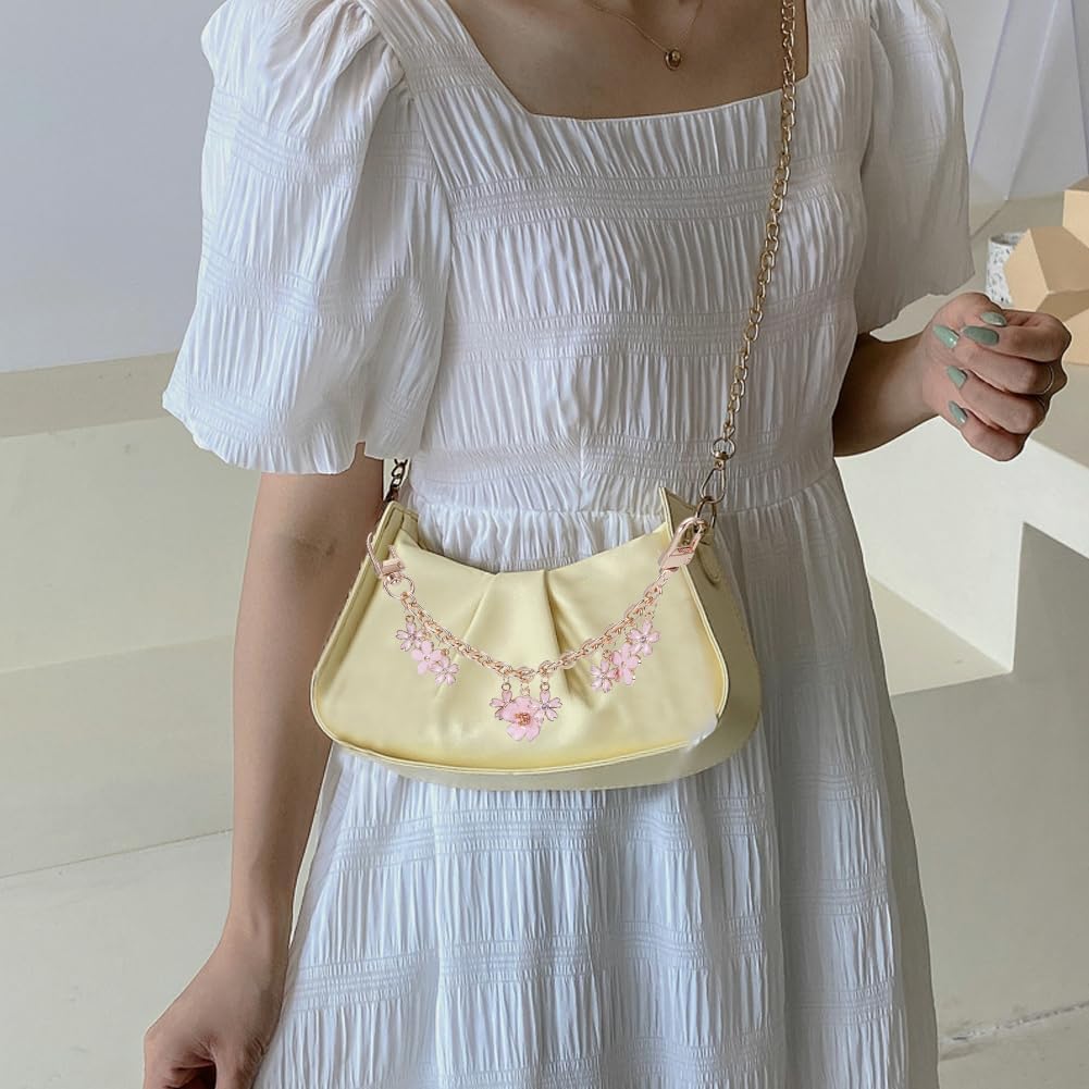 Beebeecraft 2Pcs Flower Bag Charm Chain Pink 8 Inch Short Purse Strap Extender Chain with Enamel Floral Bag Charms Replacement Swivel Clasps Decoration for Crossbody Shoulder Handle Wallet Bag - Image 5