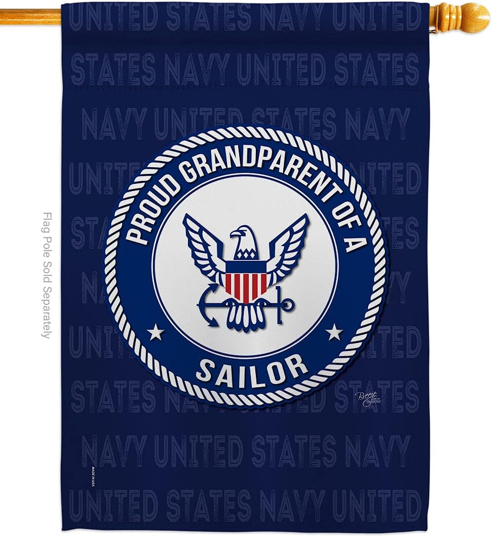 Proud Grandparent Sailor House Flag Dowel Set Armed Forces Navy USN Seabee United State American Military Veteran Retire Official Small Decorative Gift Yard Banner Double-Sided Made In USA 28 X 40