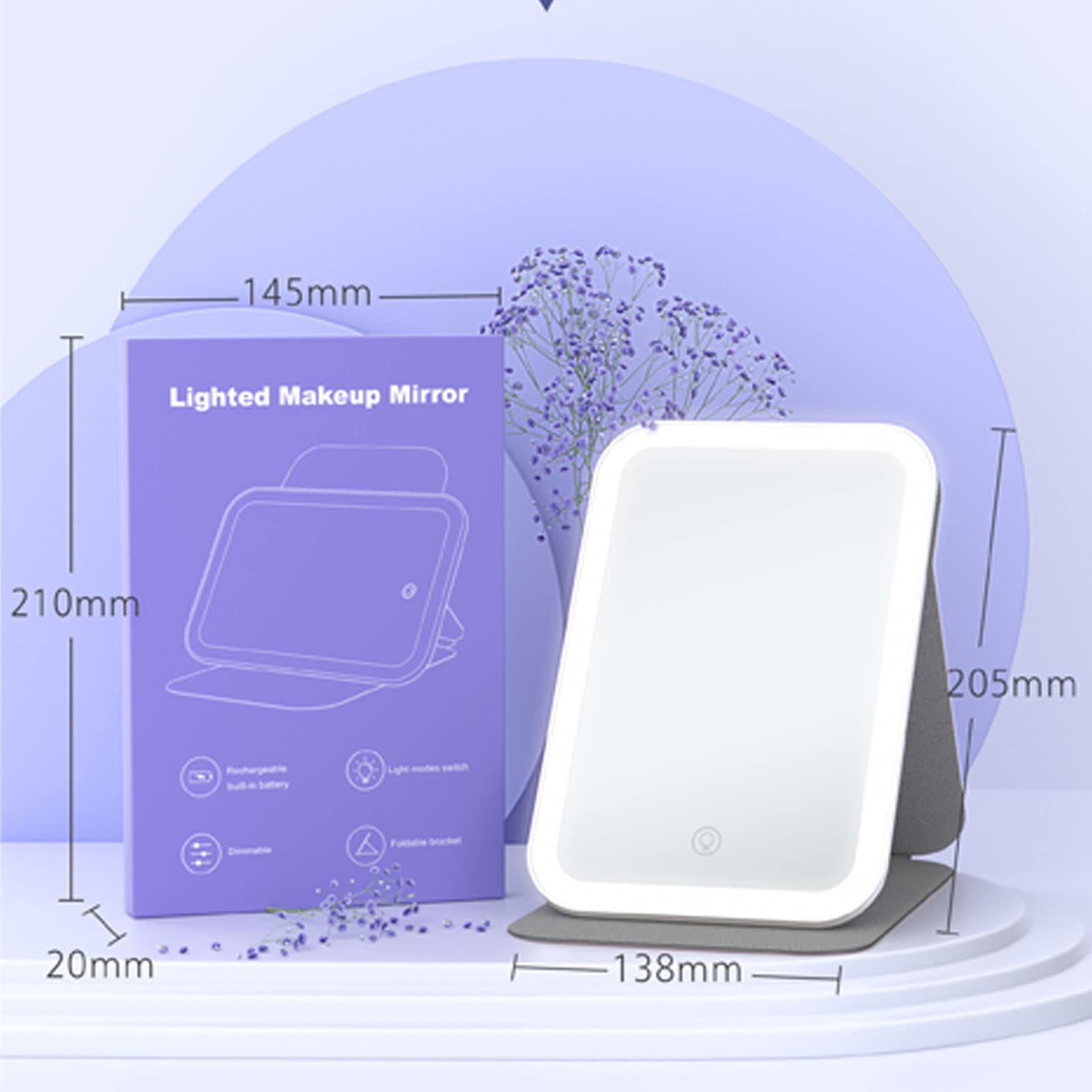 Specchio Da Trucco LED Ricaricabile Con Luci Dimmerabili | Sensore Touch 3 Livelli | Portatile Per Bagno E Viaggi - Foto 3