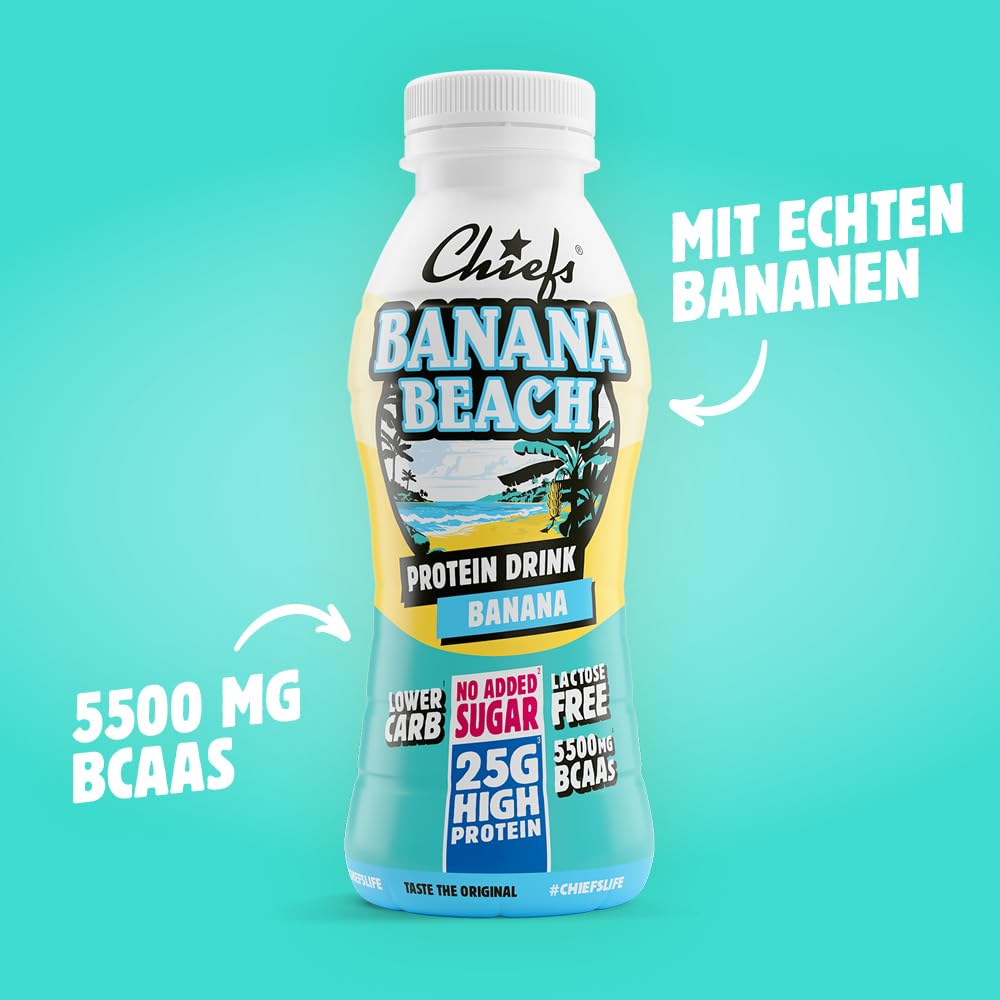 Chiefs Drink 25g di proteine, Bevanda Proteica al gusto Banana, Senza Lattosio, Senza Grassi e Zuccheri Aggiunti (8 confezioni x 330ml)