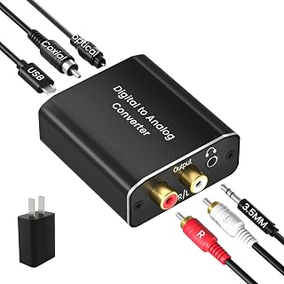Hdiwousp 192kHz DAC Digital to Analog Audio Converter - Optical Toslink Coaxial to RCA 3.5mm Stereo Adapter for HDTV Home Theater, Aluminum with Optical Cable