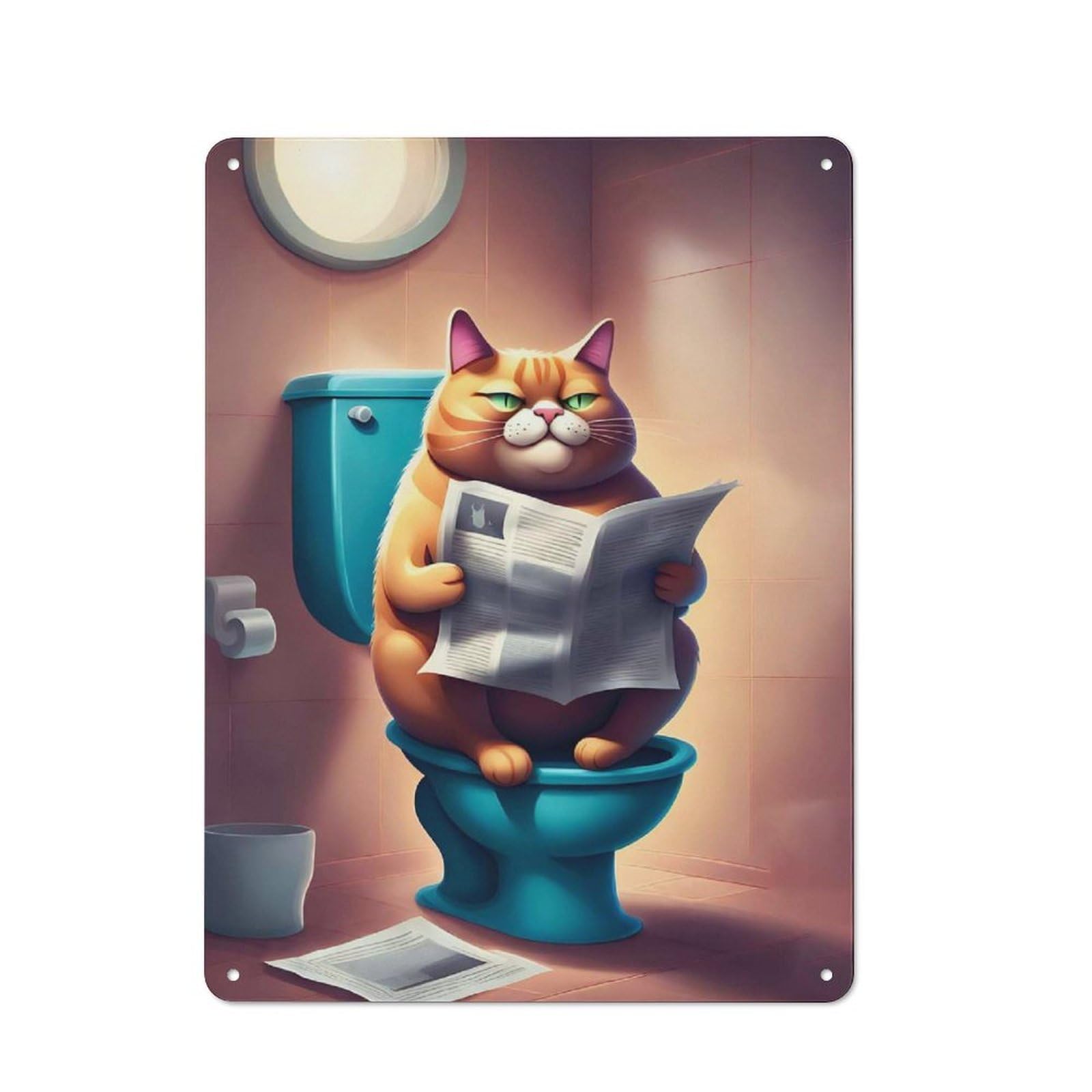 Vintage Fat Cat Toilet Newspaper Metal Gift Sign 40x30cm, Novelty Wall Art for Hallway, Home Bar, Garage Or Study