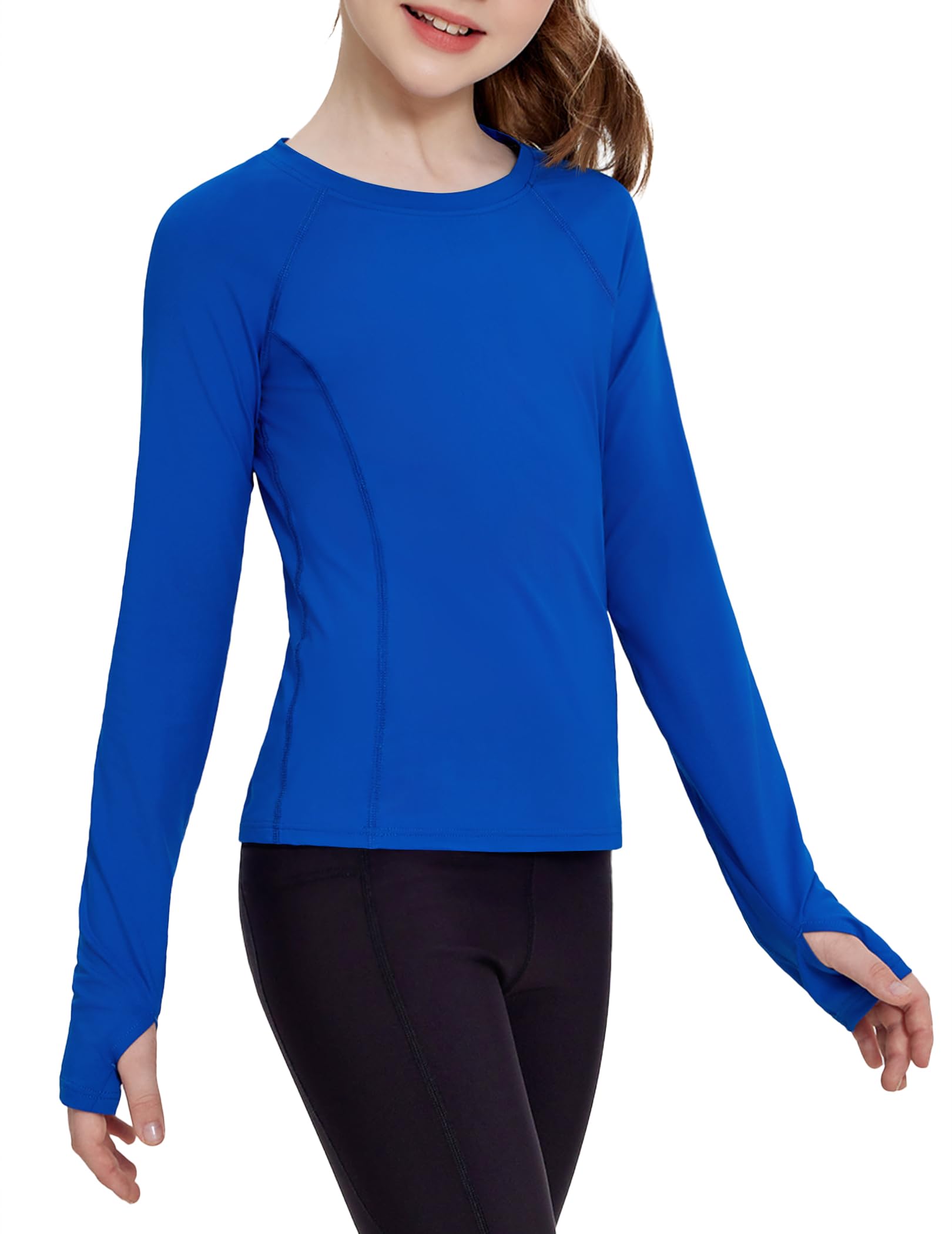 Zaclotre Girls Long Sleeve Shirts with Thumb Holes Kids Athletic Top Tees