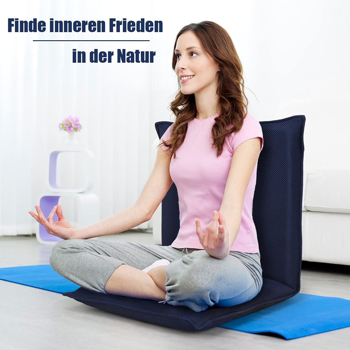 GOPLUS Bodenstuhl, Bodensessel mit 6-stufig Verstellbarer Rückenlehne, Bodensofa mit abnehmbarem Bezug, Lesesessel Liegestuhl Meditationsstuhl für Wohnzimmer (Blau)