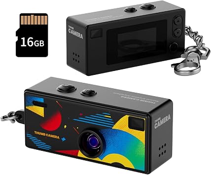 Mini Keychain Thumb Camera with 16gb Memory Card, 1080P HD Video Recorder, Micro Thumb Camera, Digicam, Video Recording, Bag Charm for Vlog Kids Adult Students Black