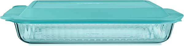 Pyrex Colors Tinted (9x13) Glass Baking Dish with BPA-Free Lid, Oblong Bakeware Glass Pan For Casserole & Lasagna, Dishw