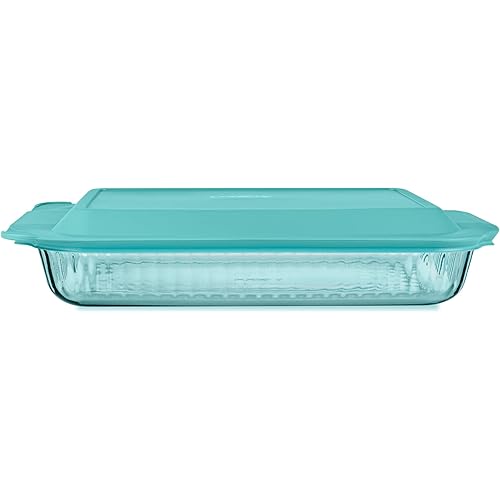 Pyrex Colors Tinted (9"x13") Tinted Glass Baking Dish with BPA-Free Lid, Oblong Bakeware Glass Pan For Casserole & Lasagna, Dishwasher, Freezer, Microwave and Pre-Heated Oven Safe, Aqua