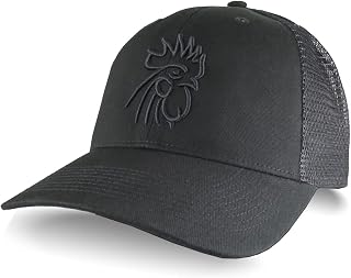 Rooster Head Black 3D Puff Raised Embroidery on an Adjustable Black Structured Truckers Style Snapback Ball Mesh Cap
