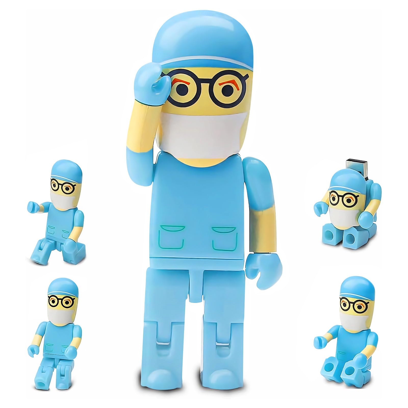 USB Flash Drive 32GB Cartoon Doctor Model USB Drive Thumb Drives USB 2.0 Memory Stick for External Data Storage, Blue-image-24