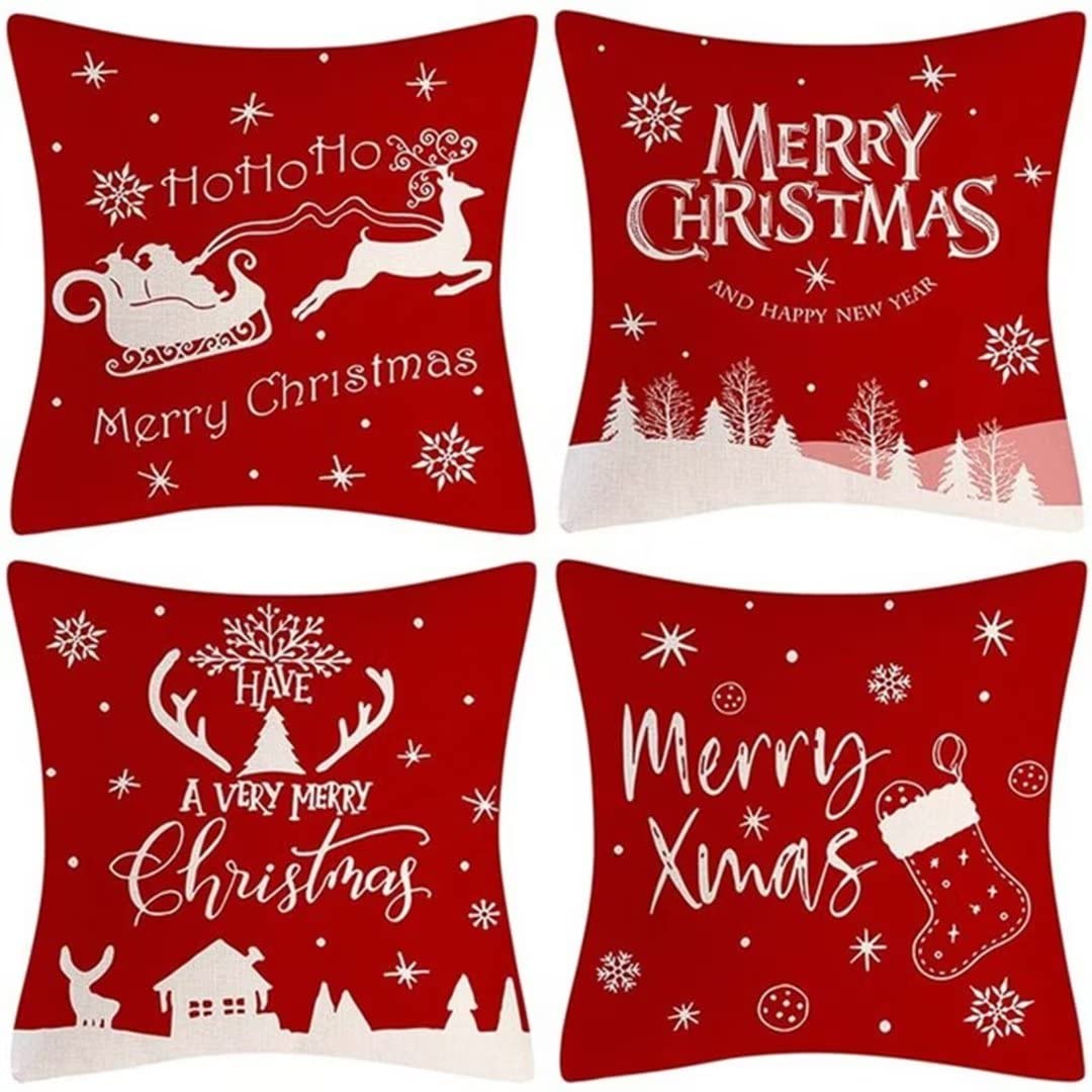 Housse de coussin Noël velours 40x40cm lot de 4 taie oreiller canapé maison CH-1581