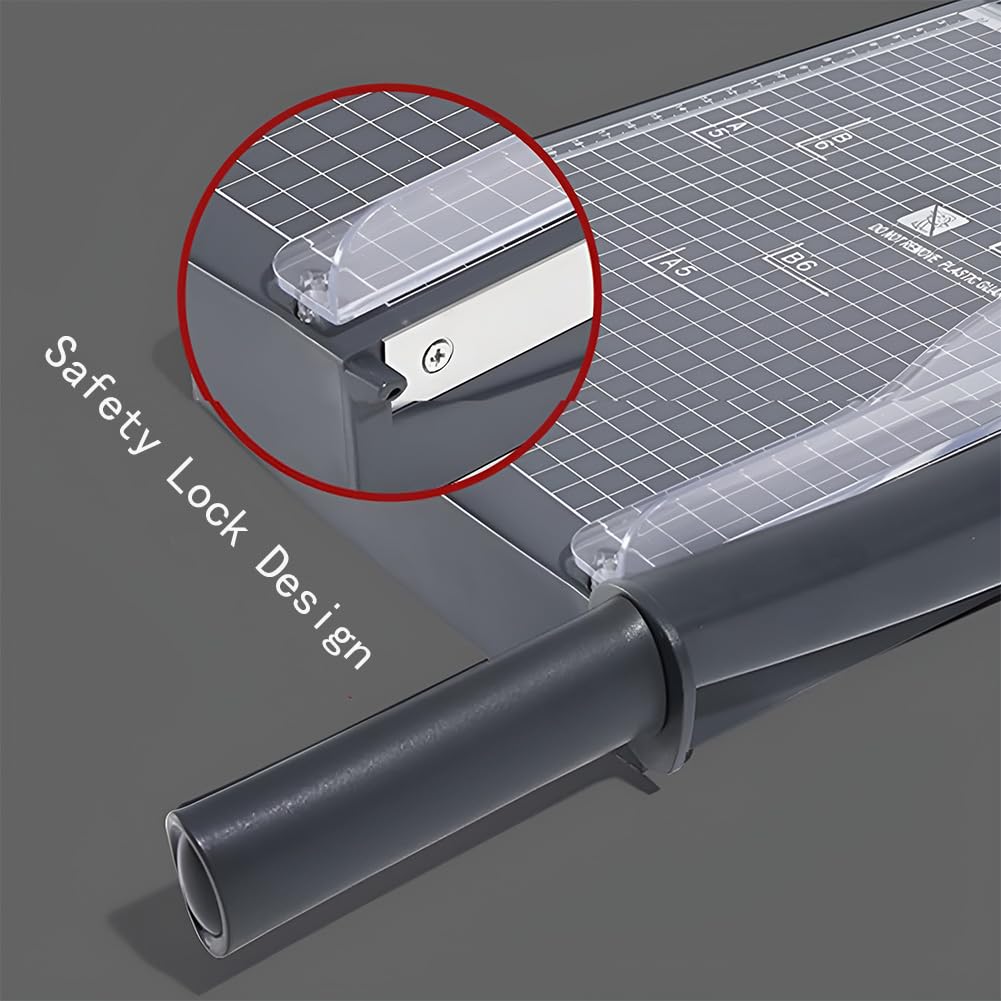 Tagliacarte da scrivania A4, Tagliacarte Manuale Taglierina per Pile, con Annotazione Righello a Griglia, Lunghezza Taglio 12'' capacità 16 Fogli, per Etichette, Coupon, Cartoline