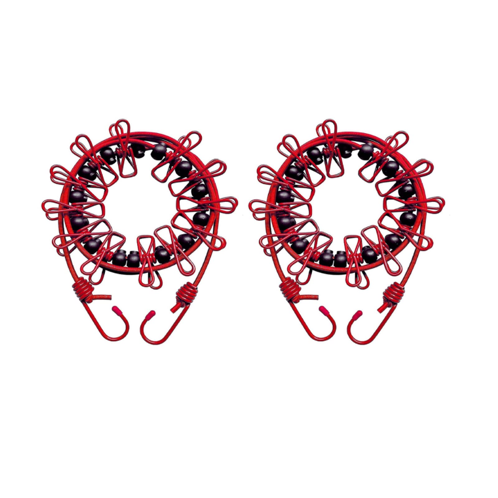 2 Pack Red Portable Clothesline with 12 Clothespins and 13 Spring Buckles, Travel Clothesline Stretchy Retractable Elastic Laundry Clothes Line