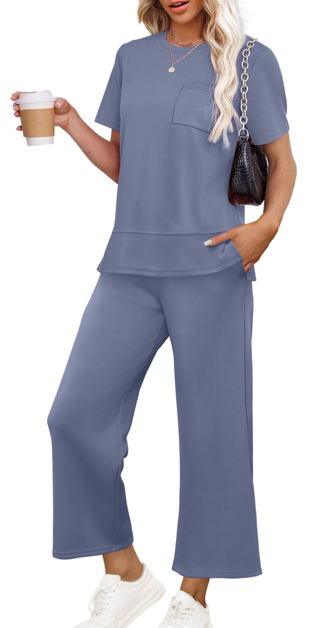 OFEEFAN Women's Lounge Sets Wide Leg Loungewear