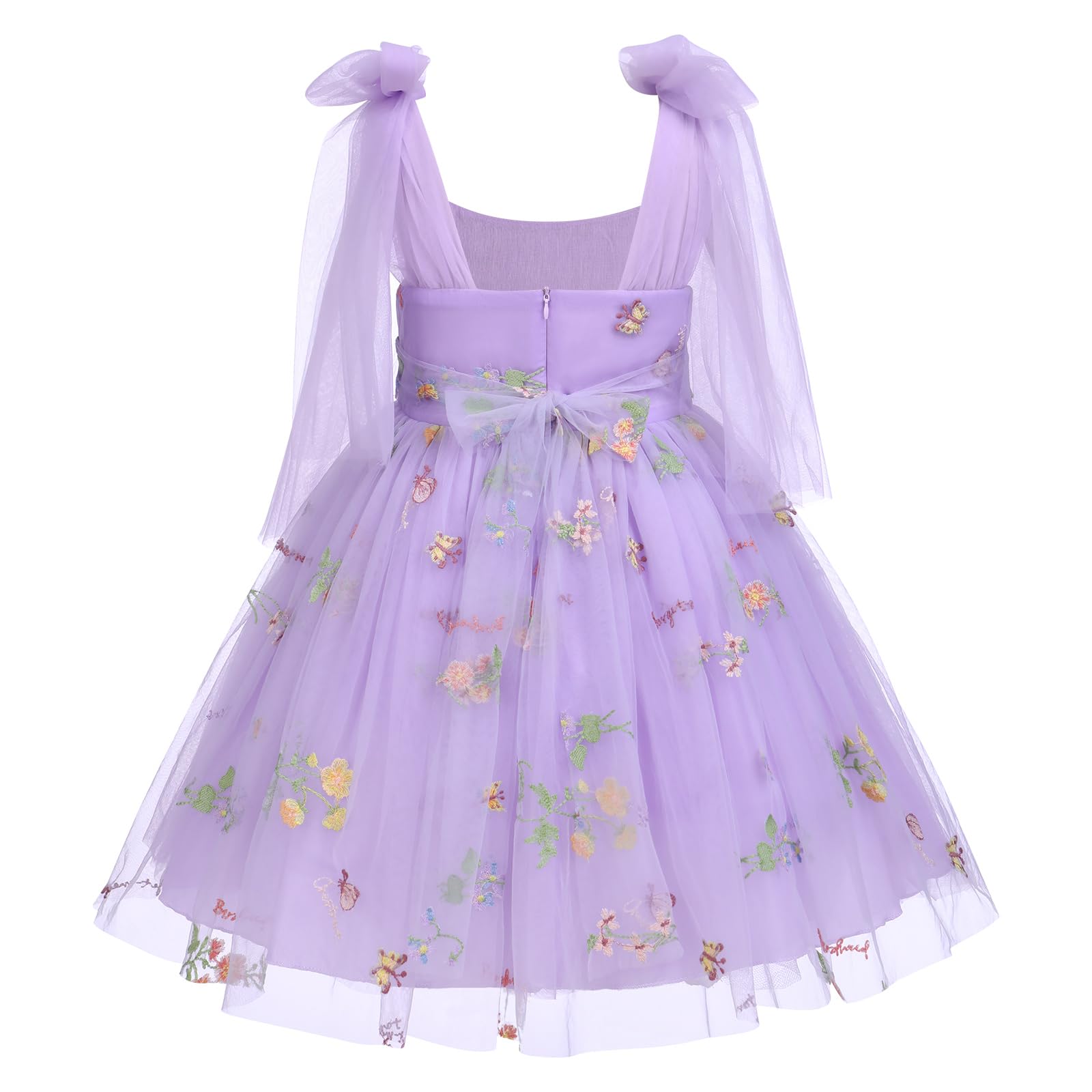 OBEEII Floral Flower Girl Dress for Toddler - Spaghetti Straps Embroidered Princess Tulle Tutu Birthday Party Dress Purple 12-18 Months