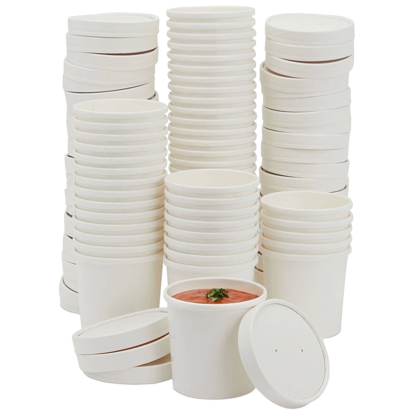 12 oz To Go Soup Containers with Lids, Disposable Paper Bowls (50 Pack, White)