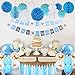 Baby Shower Decorations for Boy, Elephant Theme It's A Boy Party Decor with Tassel Paper Pom Poms, Boy Shower Banners, Honeycomb Balls, Baby Elephant Balloons, Tassel Garland (Blue, Baby Grey, White)